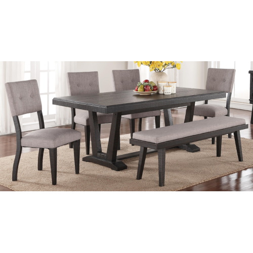 A grey and dark brown dining table set