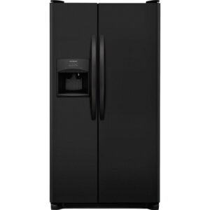 A black refrigerator with the door open.