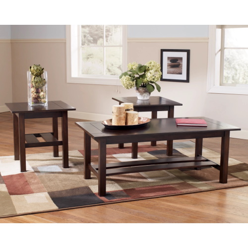 A brown living room table set