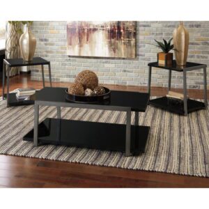 A black living room table set