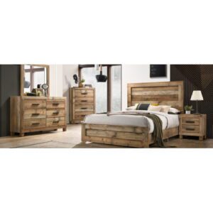 A set of wood bedroom furniture
