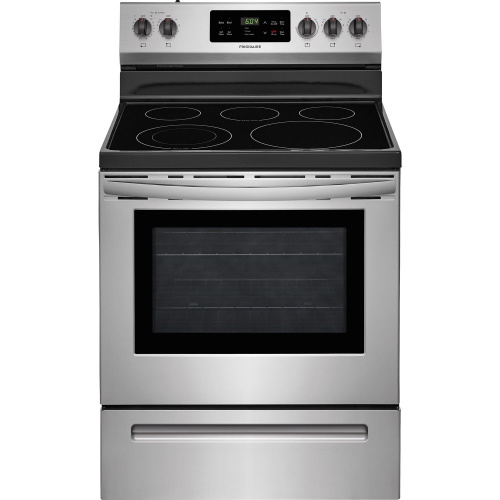 A black stainless smooth top stove