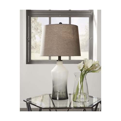 A white and brown lampshade