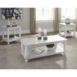 A white living room table set