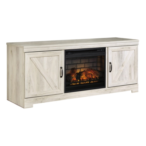 A cabinet with a digital fireplace