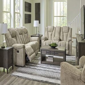 A living room with two couches and a table