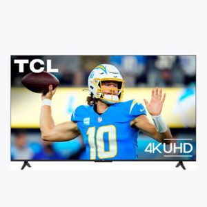 A television with an image of a football player on it.