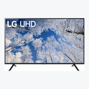 A black lg uhd tv with the words " lg uhd ".