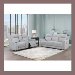 GREY RECLINING SOFA / CONSOLE RECLINING LOVESEAT