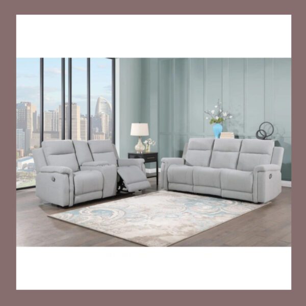GREY RECLINING SOFA / CONSOLE RECLINING LOVESEAT