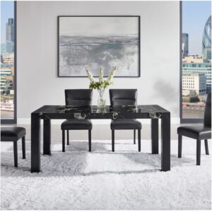 BLACK MARBLE DINING SET WITH CHARCOAL CHAIRS