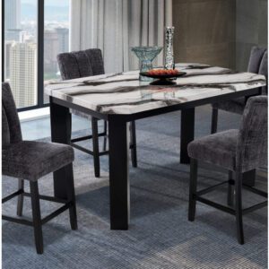 MARBLE BAR TABLE AND DARK GREY CHAIRS