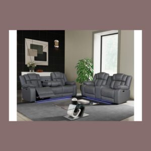 GREY 10 POWER RECLINING SOFA/POWER CONSOLE RECLINING LOVESEAT WITH LED