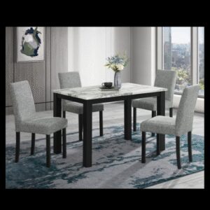 WHITE /BLACK DINING TABLE & GREY DINING CHAIRS
