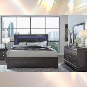 POMPEI METALLIC GREY QUEEN BED GROUP WITH LED