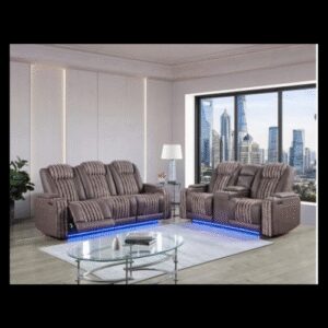 GLOBAL BROWN POWER CONSOLE RECLINING LOVESEAT/ POWER RECLINING SOFA W/ POWER HEADREST