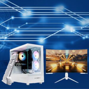 SKYTECH STORM WHITE GAMING TOWER WITH 27" CURVED MONITOR