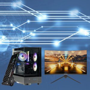 SKYTECH AZURE 3 BLACK GAMING TOWER WITH 27" CURVED MONITOR