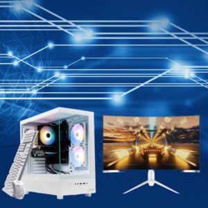 SKYTECH AZURE 3 WHITE GAMING TOWER WITH 27" CURVED MONITOR
