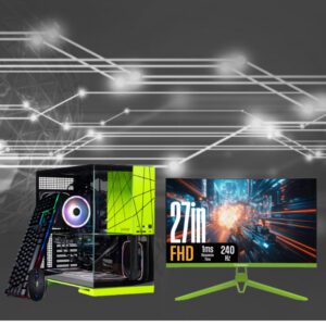 SKYTECH BLACK&GREEN VIPER GAMING TOWER WITH 27" CURVED MONITOR