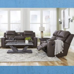 ASHLEY Lavenhorne REC Sofa w/Drop Down Table & LOVESEAT