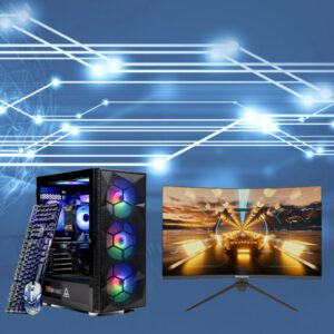SKYTECH STORM BLACK GAMING TOWER WITH 27" CURVED MONITOR
