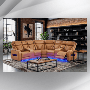 GLOBAL CAMEL SECTIONAL WITH POWER HEADREST, CONTINUOUS LED AND SPEAKER
