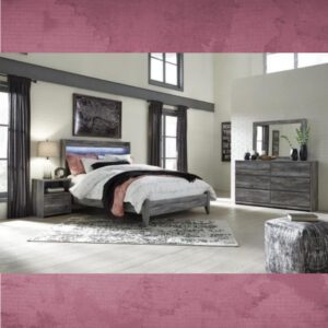 ASHLEY Baystorm Queen Panel Bed with Mirrored Dresser and Nightstand W/ QUEEN PLUSH MATTRESS & FOUNDATION