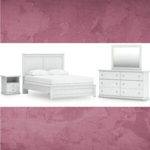 ASHLEY Bostwick Shoals Queen Panel Bed, Dresser, Mirror and Nightstand W/ QUEEN PLUSH MATTRESS & FOUNDATION