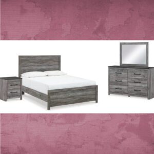 ASHLEY Bronyan Queen Panel Bed with Mirrored Dresser and Nightstand W/ QUEEN PLUSH MATTRESS & FOUNDATION