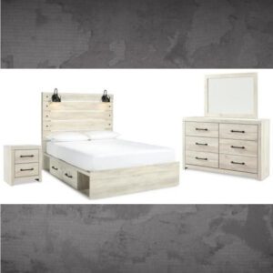 ASHLEY Cambeck Queen Panel Bed with 2 Storage Drawers with Mirrored Dresser and Nightstand W/ QUEEN PLUSH MATTRESS & FOUNDATION
