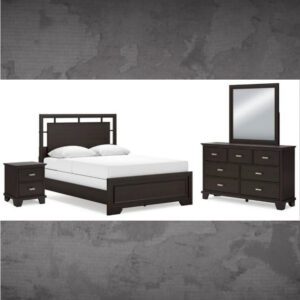 ASHLEY Covetown Queen Panel Bed with Mirrored Dresser and Nightstand W/ QUEEN PLUSH MATTRESS & FOUNDATION