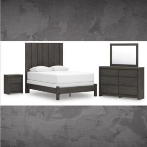 ASHLEY Fraluna Queen Panel Bed, Dresser, Mirror and Nightstand W/ QUEEN PLUSH MATTRESS & FOUNDATION