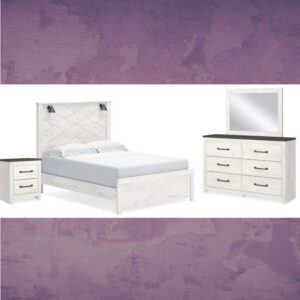 ASHLEY Gerridan Queen Panel Bed with Mirrored Dresser and Nightstand W/ QUEEN PLUSH MATTRESS & FOUNDATION