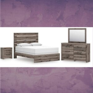 ASHLEY Graystorm Queen Panel Bed, Dresser, Mirror and Nightstand W/ QUEEN PLUSH MATTRESS & FOUNDATION