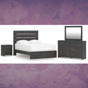 ASHLEY Hollivern Queen Panel Bed, Dresser, Mirror and Nightstand W/ QUEEN PLUSH MATTRESS & BOXSPRINGS