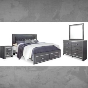 ASHLEY Lodanna Queen Panel Bed with Mirrored Dresser and Nightstand W/ QUEEN PLUSH MATTRESS & FOUNDATION