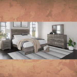 ASHLEY Ralinksi Queen Panel Bed with Mirrored Dresser and Nightstand W/ QUEEN PLUSH MATTRESS & FOUNDATION