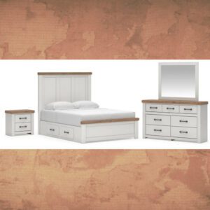 ASHLEY Savonport Queen Panel Bed with Storage. Dresser, Mirror and Nightstand W/ QUEEN PLUSH MATTRESS & FOUNDATION